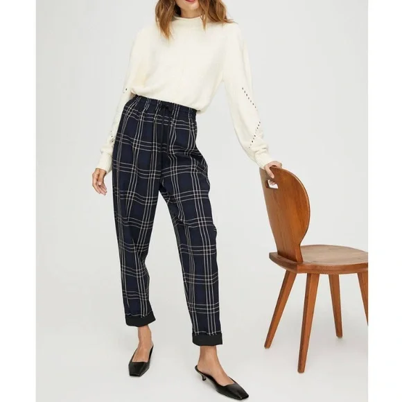 Aritzia Wilfred Soleste Red Cream Plaid Barrel Leg Baggy Jogger Pants High Rise - Picture 6 of 12